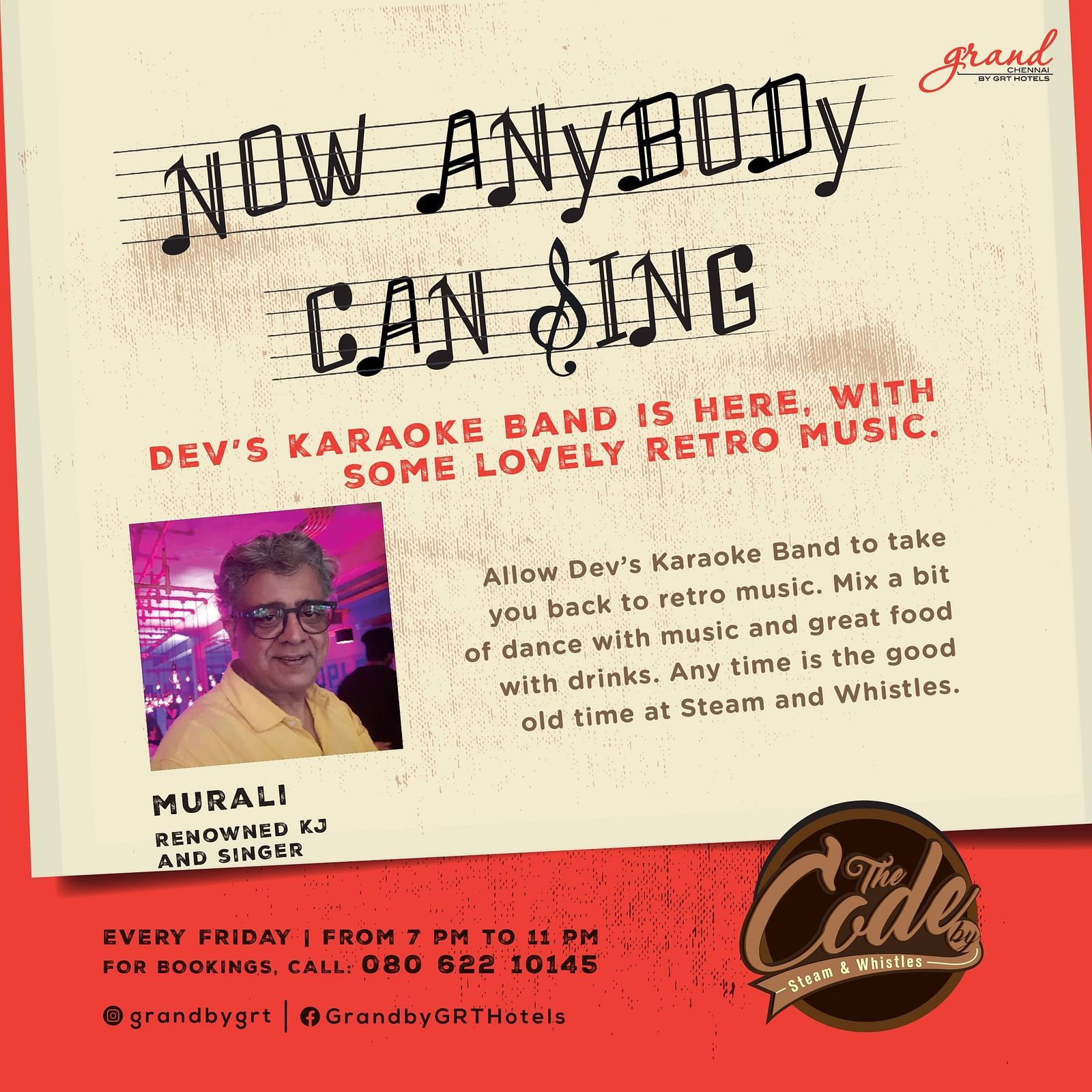 Dev karaoke at Grand Chennai  creative with inclusions and details about the event