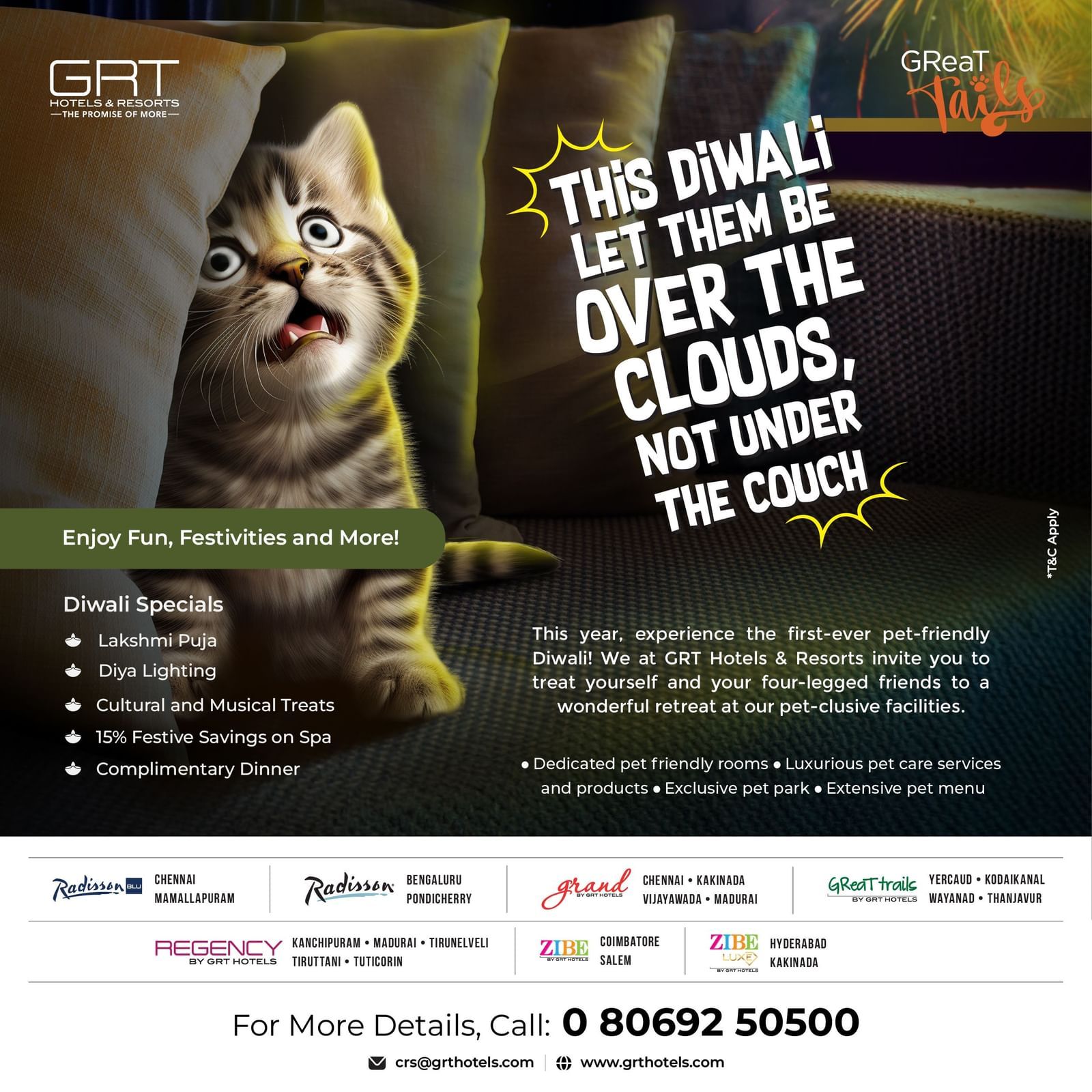 Pet-friendly Diwali stays by GRT Hotels – let your pets stay over the clouds, not under the couch. Enjoy festive perks and comfort for all.