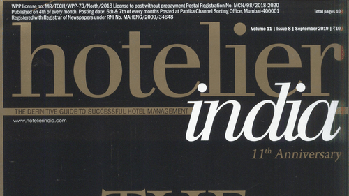 Pride Hotel Hotelier India Issue September 2019 Cover Page