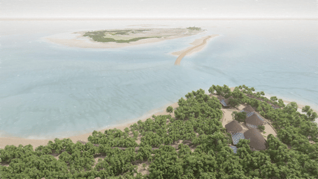 An aerial view of a narrow landmass surrounded by the sea.