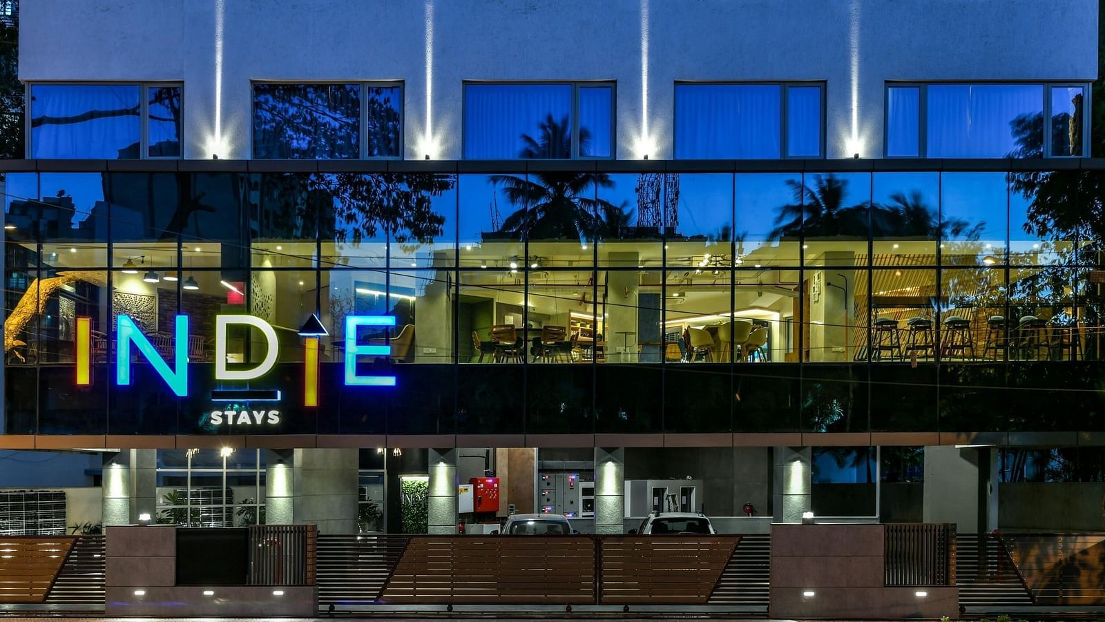 A close-up view of the entrance at Indie Stays, BKC Kalina.