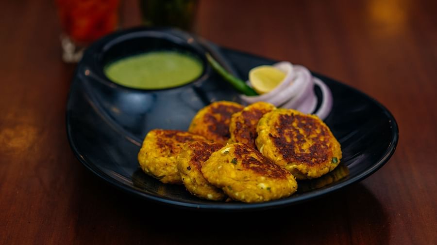 Veg Galouti Kebab served on a black platter - Rhythm Lonavala