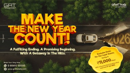 Top view of a car driving on a road with 2026 revealed ahead, exclusive deals for loyal guests starting ?11,000 + taxes, valid until 5th Jan 2026.
