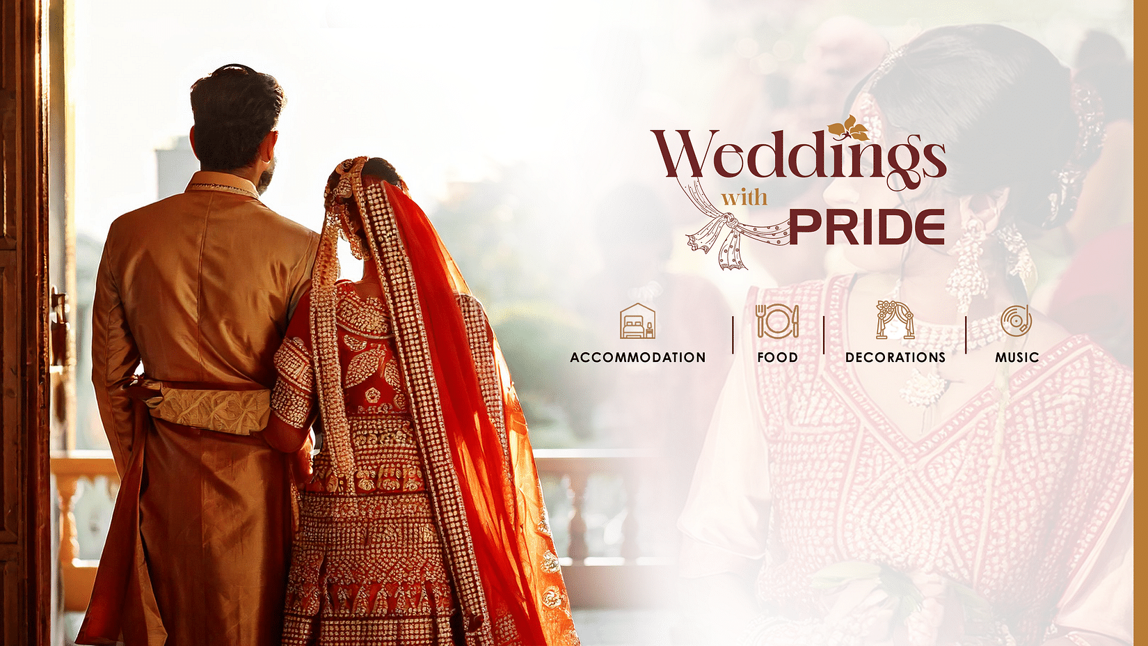 A couple dressed in traditional Indian attire, highlighting weddings at Pride Hotels.