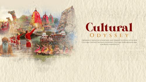 A creative collage of Temples, folk dances,  cultural practices like aarti which comes under Cultural Odyssey Package at Pride Hotels