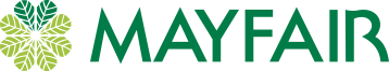 A logo displaying the MAYFAIR name in green capital letters with a floral emblem on the left, representing MAYFAIR brand identity.