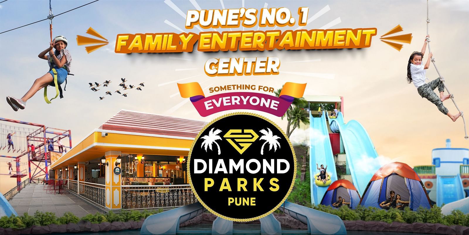 A graphics card which shows various adventures and fun activities that's going to happen in the summer canival | Diamond Parks, Pune