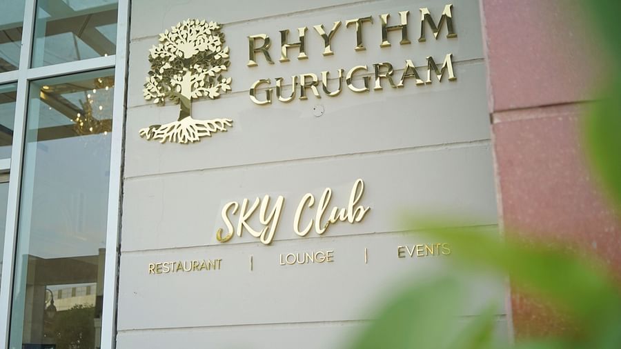 The signage of Rhythm Gurugram and SKY club entrance at Rhythm Gurugram
