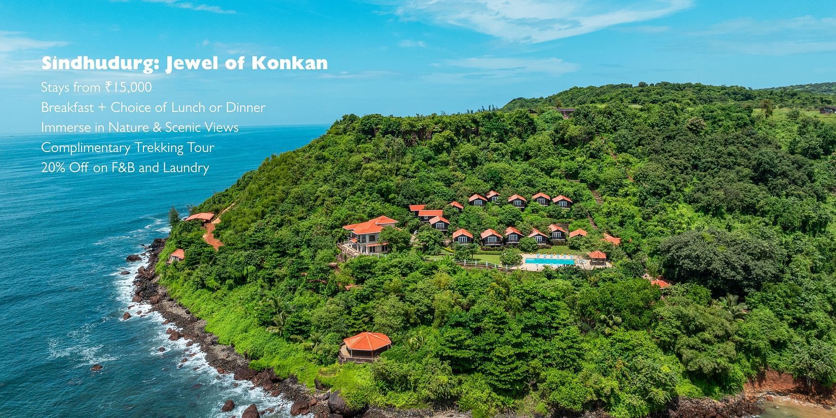 Sindhudurg Escape creative with the aerial view of the  Sindhudurg with the details mention on it.