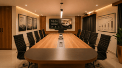 Carnation conference room at Tulip Inn, Hoodi Whitefield, Bengaluru, with a long wooden table, executive chairs, wall art, and a digital display screen.