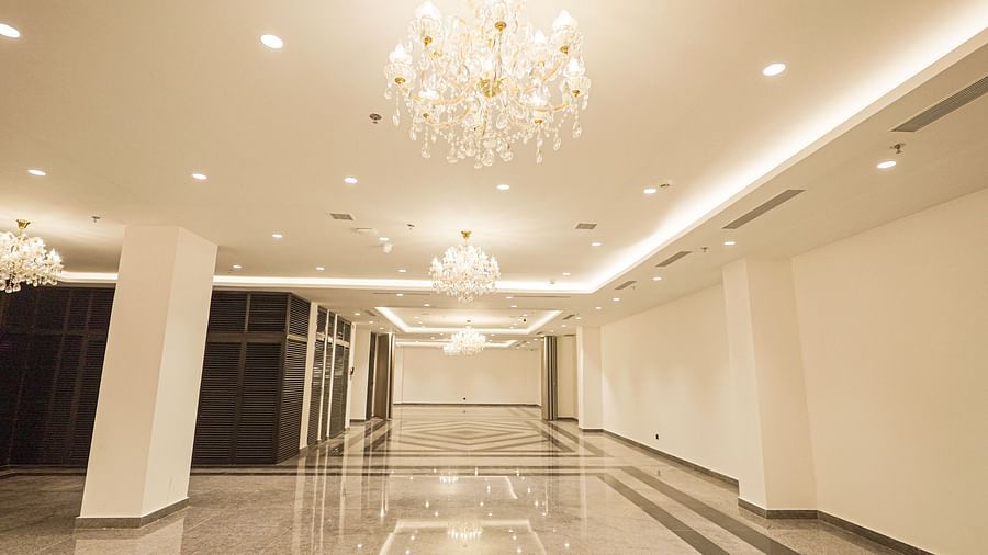 interior of Prangan banquet hall at Triptam Hotel, Vrindavan