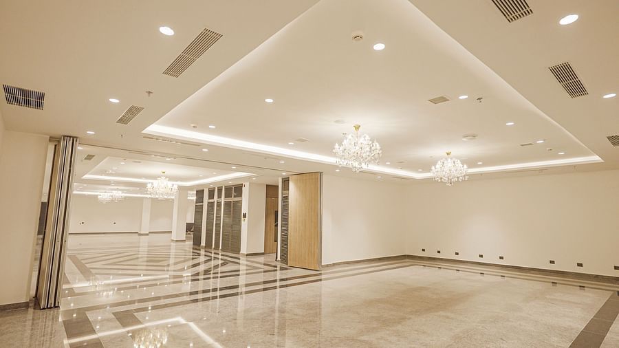 interior of Prangan banquet hall at Triptam Hotel, Vrindavan