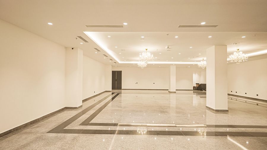 interior of Prangan banquet hall at Triptam Hotel, Vrindavan