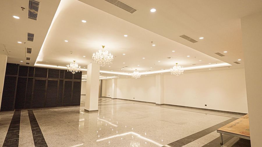 interior of Prangan banquet hall at Triptam Hotel, Vrindavan