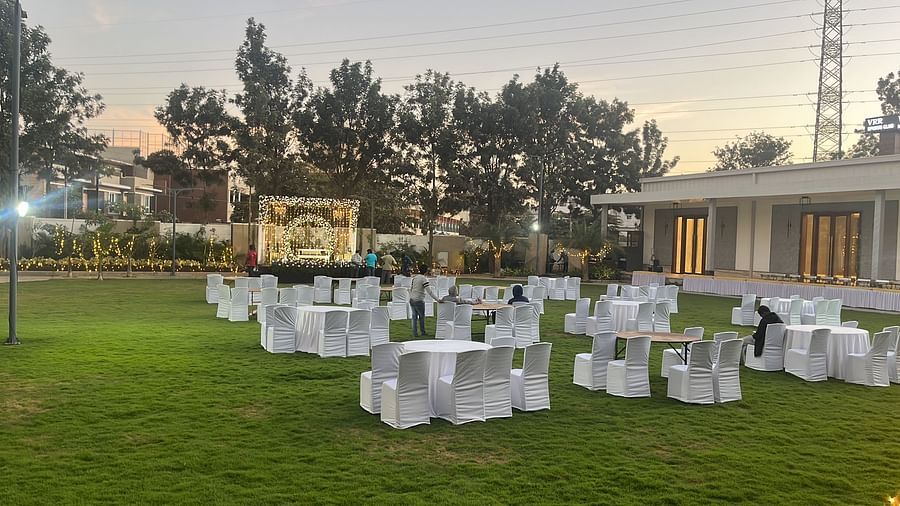 Beautiful wedding stage with floral arch  | VRR Astoria Hotel and Conventional Centre