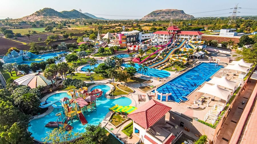 Aerial view of Crescent Water Park, Indore, showcasing all the exciting rides