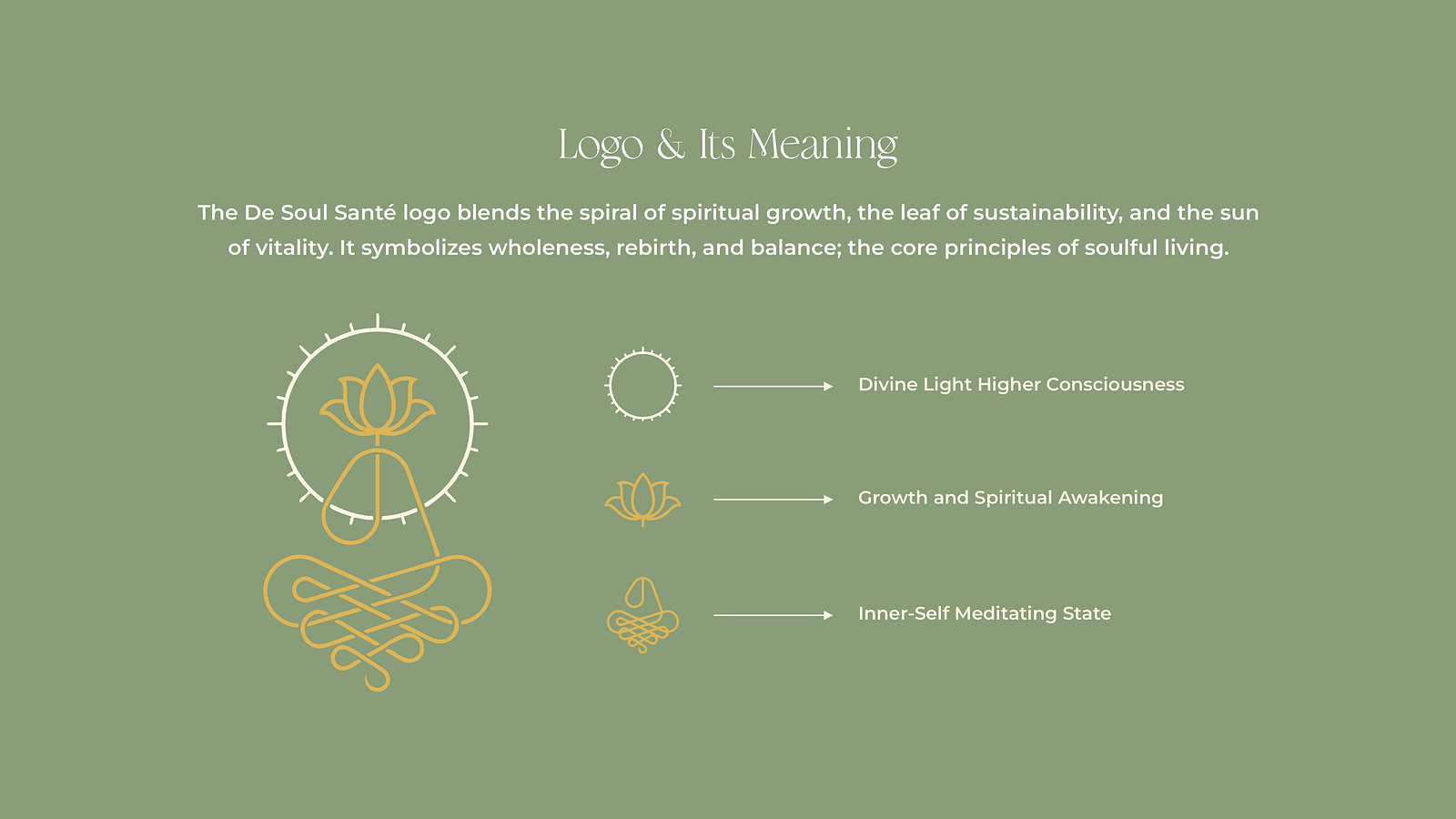 Visual explanation of De Soul Santé logo meaning with graphic symbols and descriptions at De Soul Santé Hotels & Resorts.