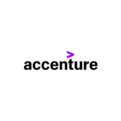 Accenture logo in lowercase black letters with a purple greater-than sign over the t.