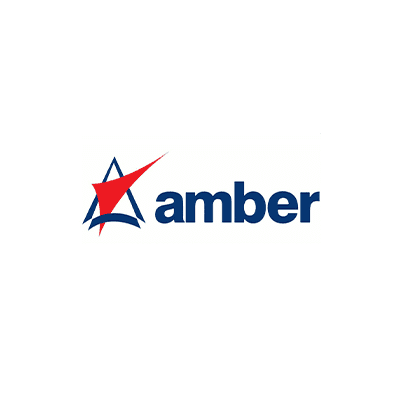 Amber logo featuring a red and blue star design followed by the company name.