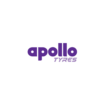 Apollo Tyres logo in lowercase purple letters with TYRES in smaller font below.
