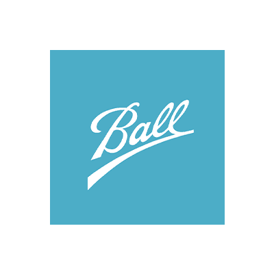 Ball logo in handwritten-style white script over a light blue square.