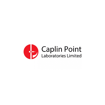 Caplin Point Laboratories Limited logo with a red circular icon and grey text.