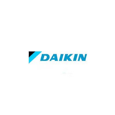 Logo of Daikin with italisized blue text and a gradient arrow-like design.