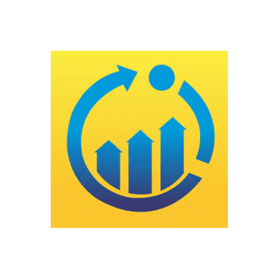 Stylised yellow and blue logo resembling a chart and circle, unidentified company.