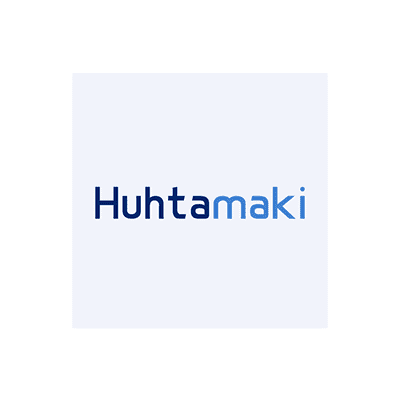 Huhtamaki logo in a simple blue sans-serif font on a white background.