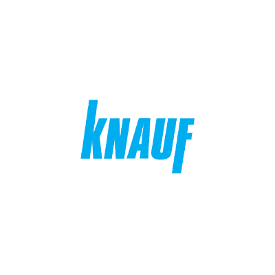 Knauf logo in light blue, capitalised and stylised font.