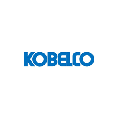 Logo of Kobelco in all-caps, blue block font.