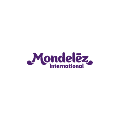 Logo of Mondelez International in stylised purple font.