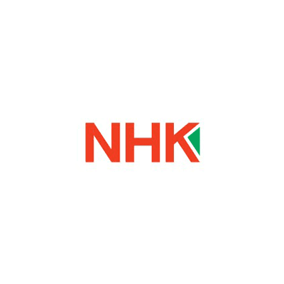 Logo of NHK in bold red uppercase letters.