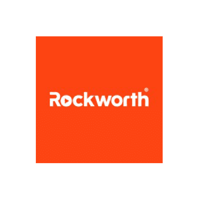 Logo of Rockworth featuring white text on a bold red-orange square background.