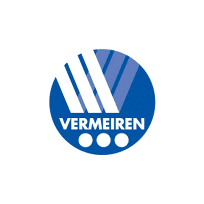 Logo of Vermeiren, with a circular blue emblem and three stylised white lines.