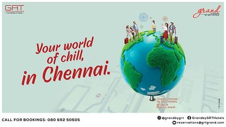  Miniature globe illustration with leisure-themed visuals, headline: Your world of chill, in Chennai