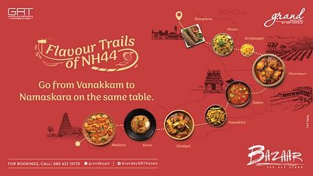 Creative for Namma Naadu Food Trail at Grand Madurai by GRT Hotels, showcasing traditional Tamil Nadu dishes in a cultural setup.