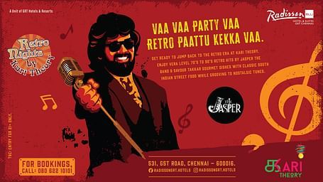 A banner for Retro Nights event at Radisson Blu GRT Chennai at Kari Theory restaurant