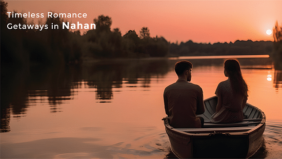 A banner of a couple on a boat enjoying sunset as the text goes 