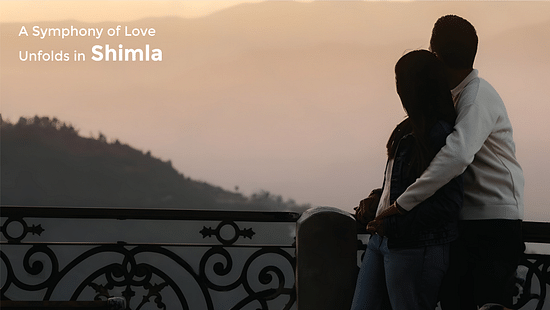 A banner of a couple on terrace enjoying sunset as the text says 