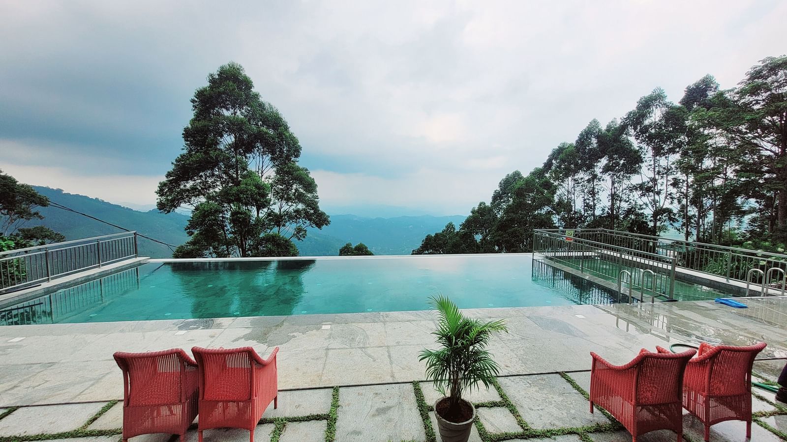 Infinity pool with a view of trees and the sky