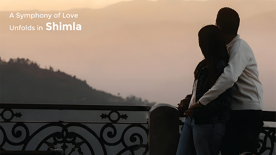 A banner of a couple on terrace enjoying sunset as the text says 