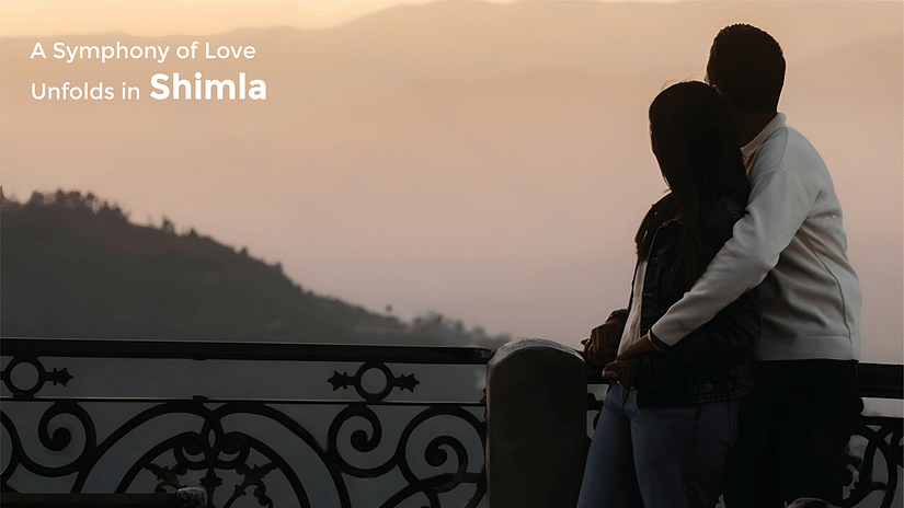 A banner of a couple on terrace enjoying sunset as the text says 