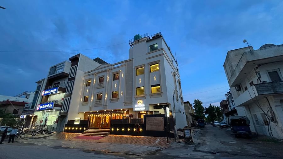 An image of well lit facade which has multiple storeys - Five Elements Hotel, Jodhpur