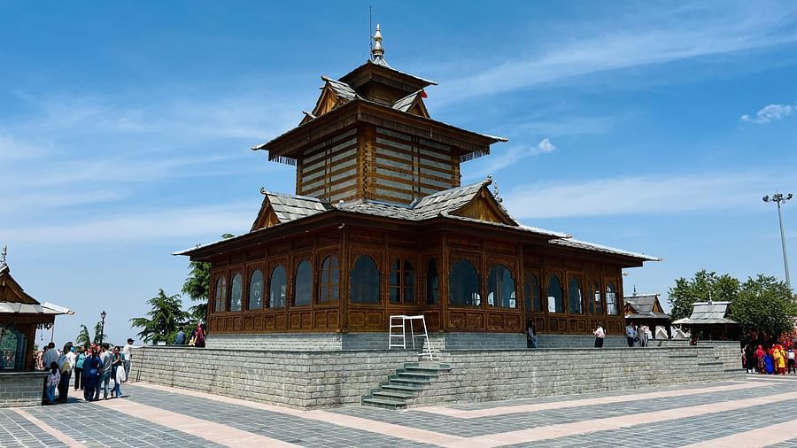 Tara devi temple at Shimla under a clear blue sky