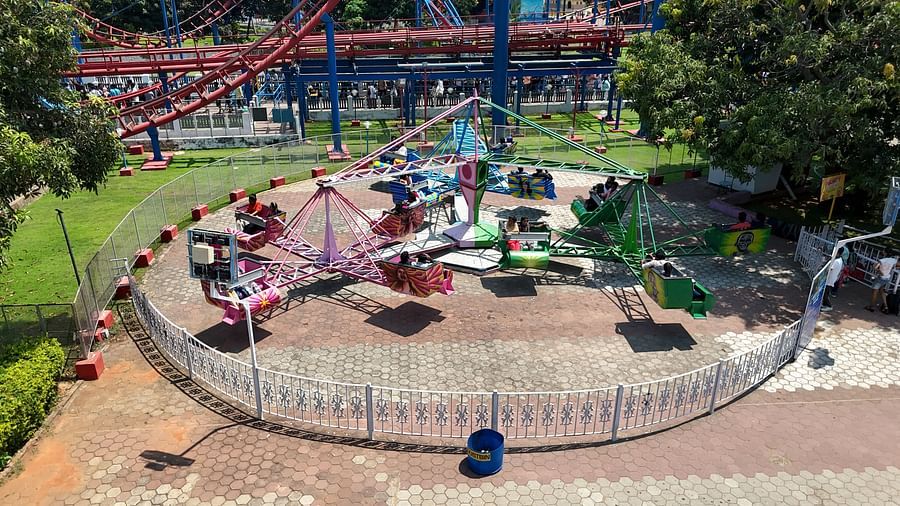 Amusement park ride with people on it