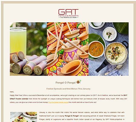 Newsletter promoting dining options and special offers at GRT Hotels.