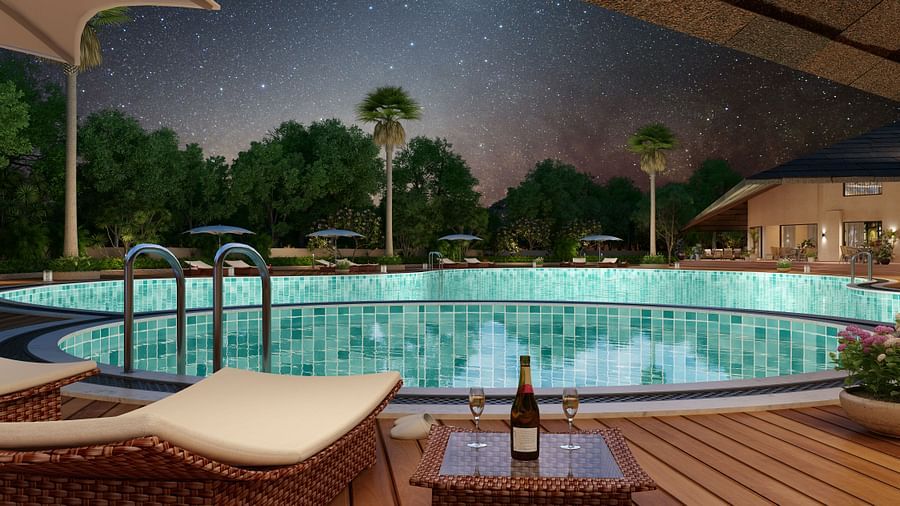 A close up view of hte lounger next to the pool - Ananta Spa and Resort, Ajabgarh