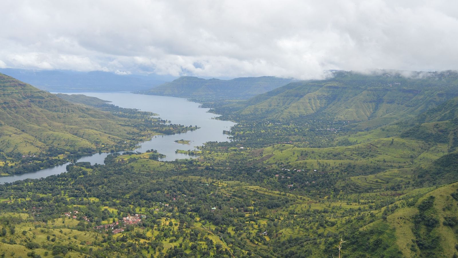 An aerial view of the captivating Pawna Lake and surrounding greenery