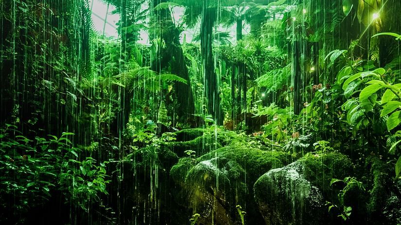 a lush green forest packed with trees